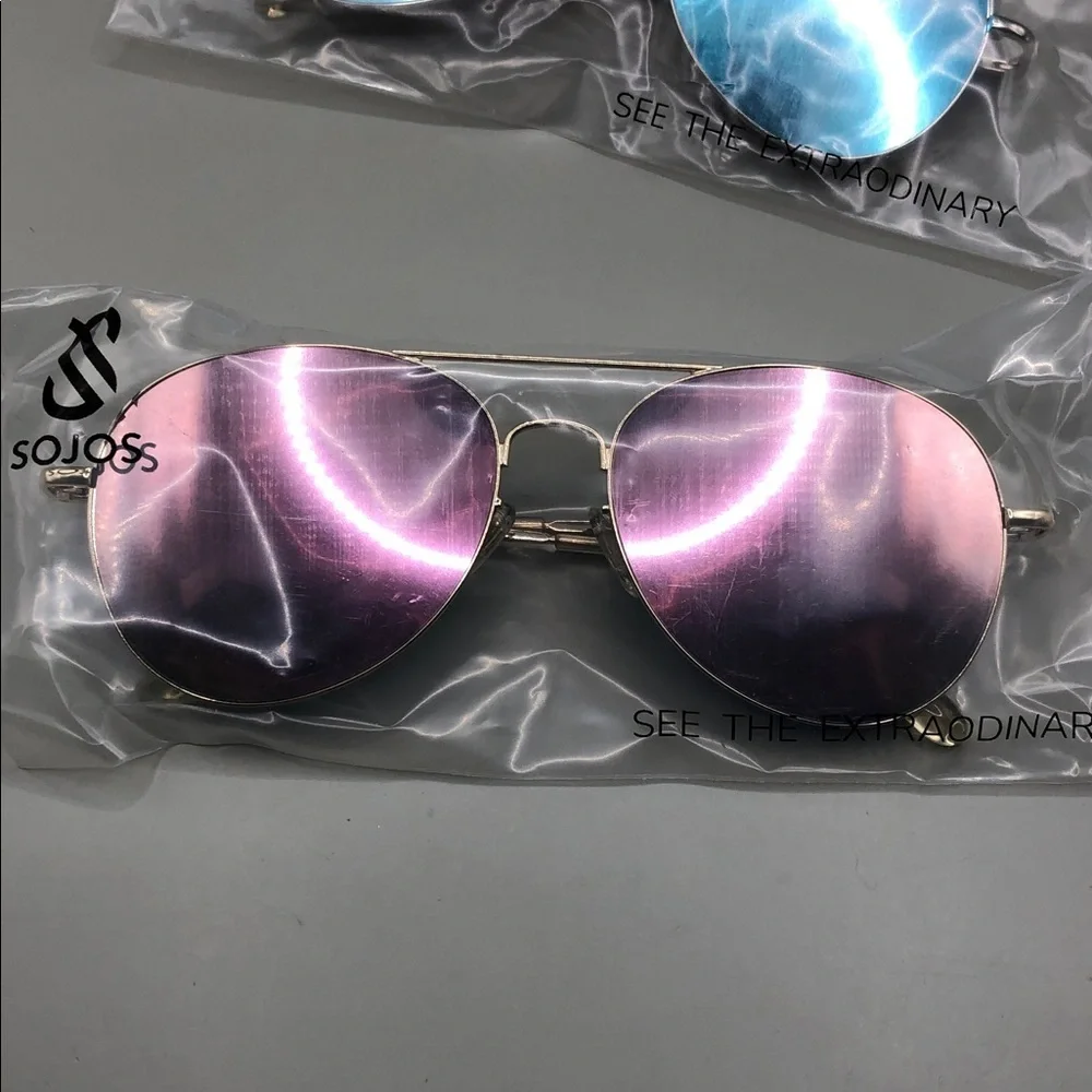 Sojos Aviator Empire Sunglasses Unisex Silver Gold Frame, Pink Blue Lens NEW